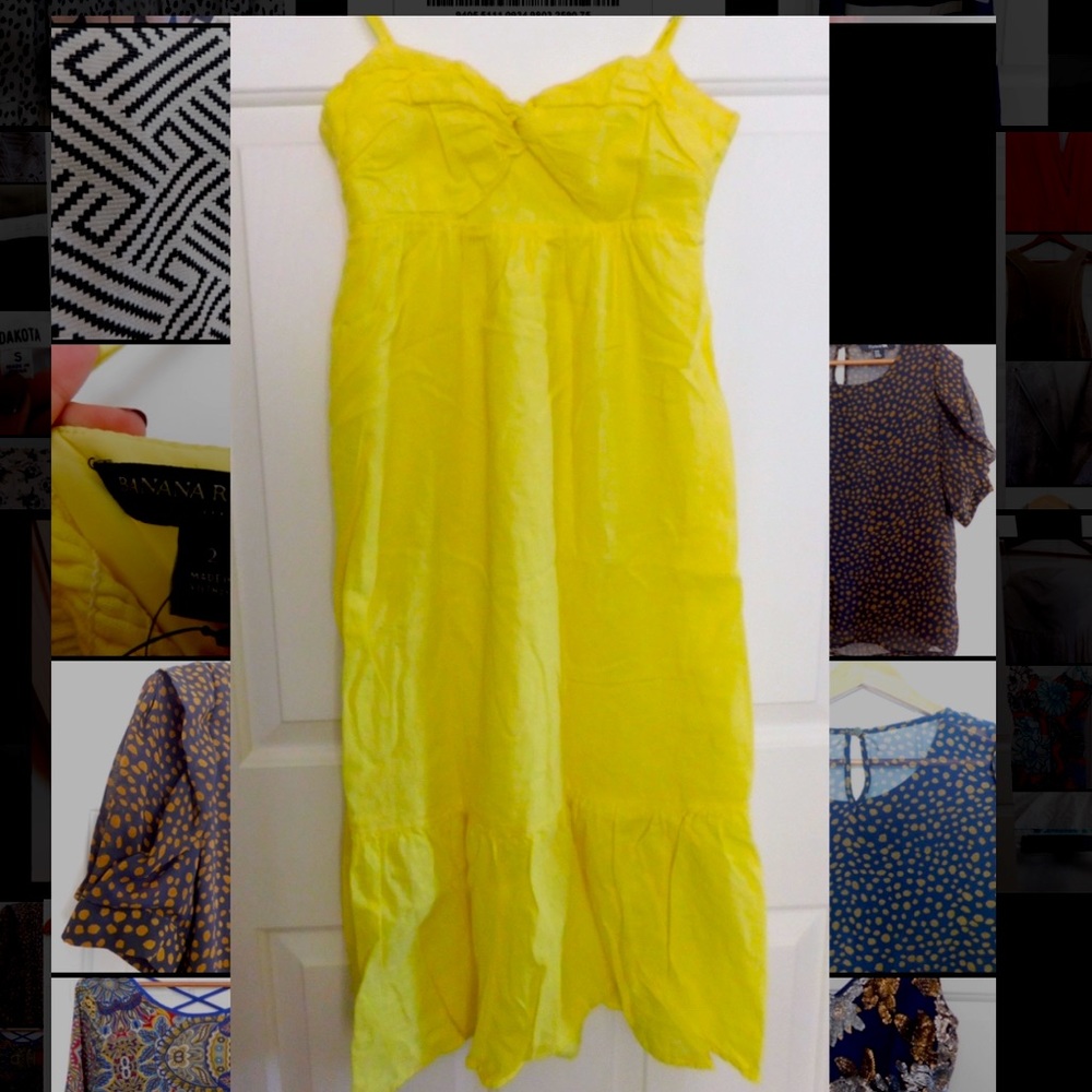 Bright yellow linen mid length dress